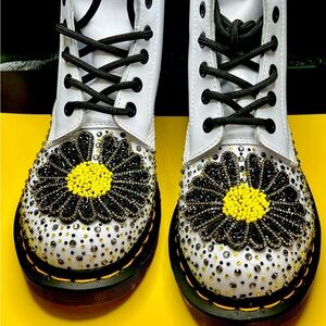 White Dr. Martens, hand rhinestoned and brand new!